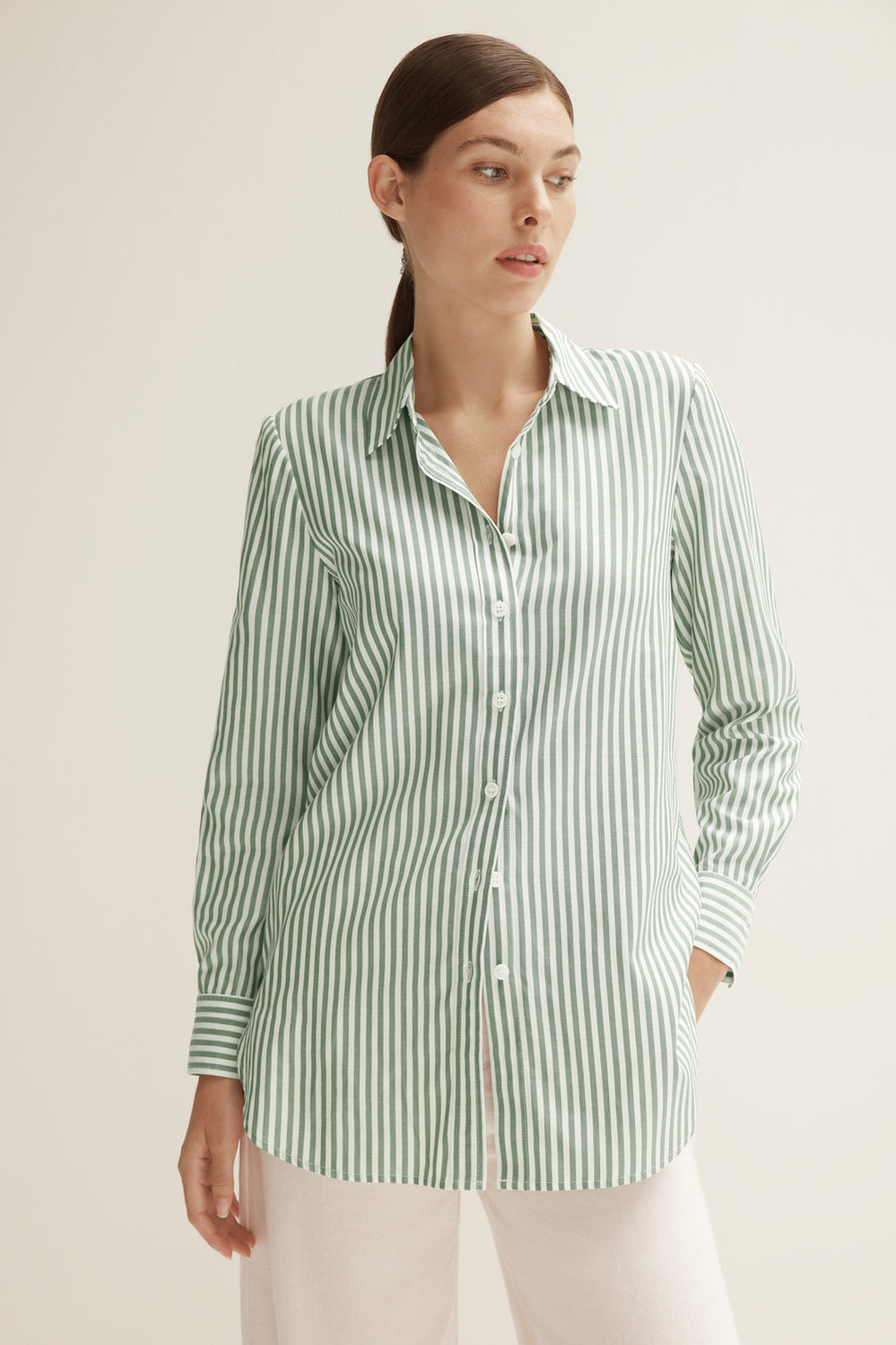 Cotton Modal Stripe Longline Shirt