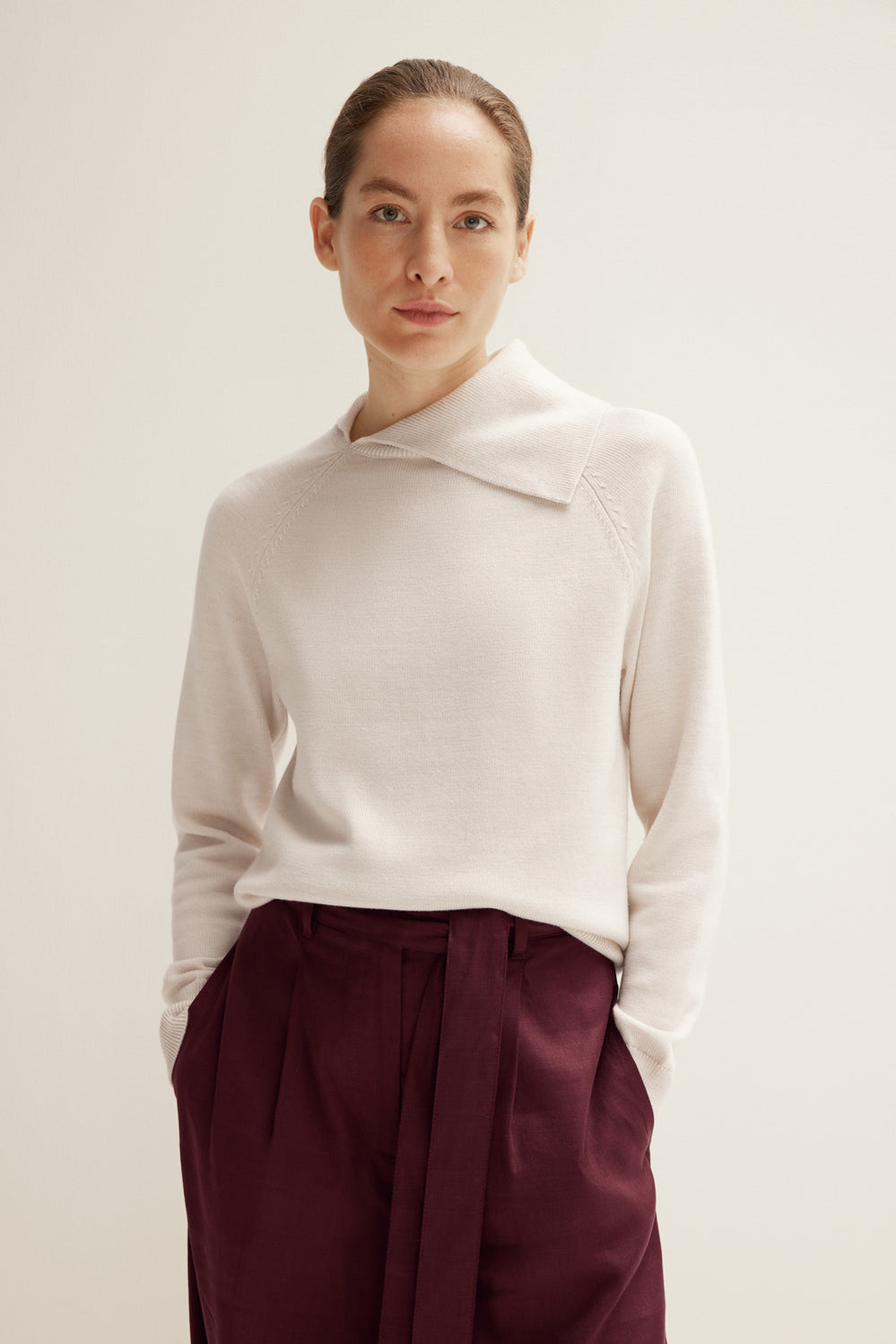 Merino Split Cowl Neck Knit
