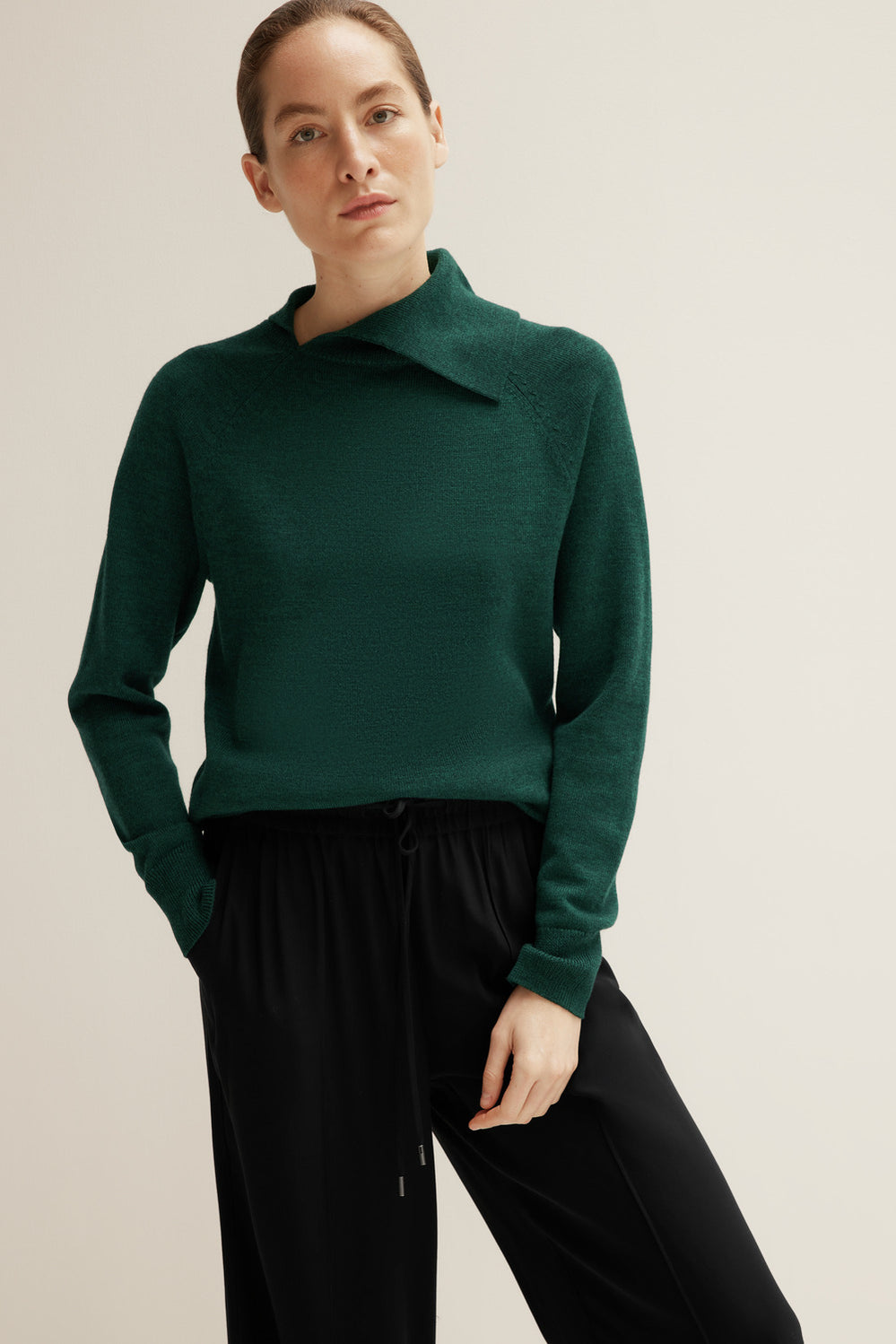 Merino Split Cowl Neck Knit