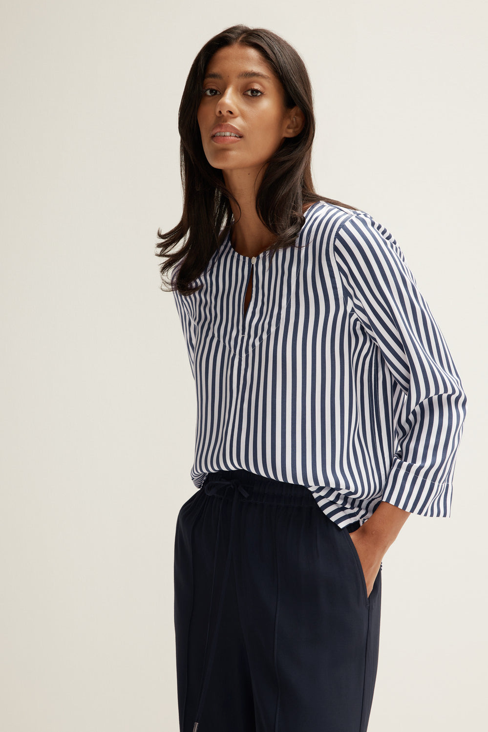 Modal Stripe Vent Neck Top