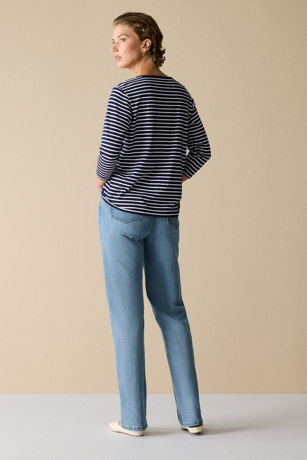 Cotton Stripe 3/4 Sleeve T-Shirt