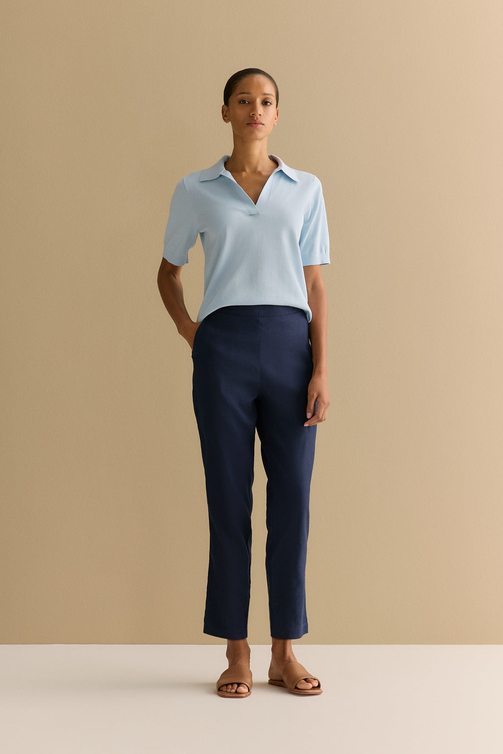 Stretch Linen Blend Pull On Pant
