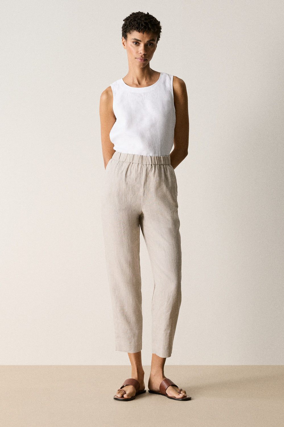 Linen End On End Stripe Pull On Pant