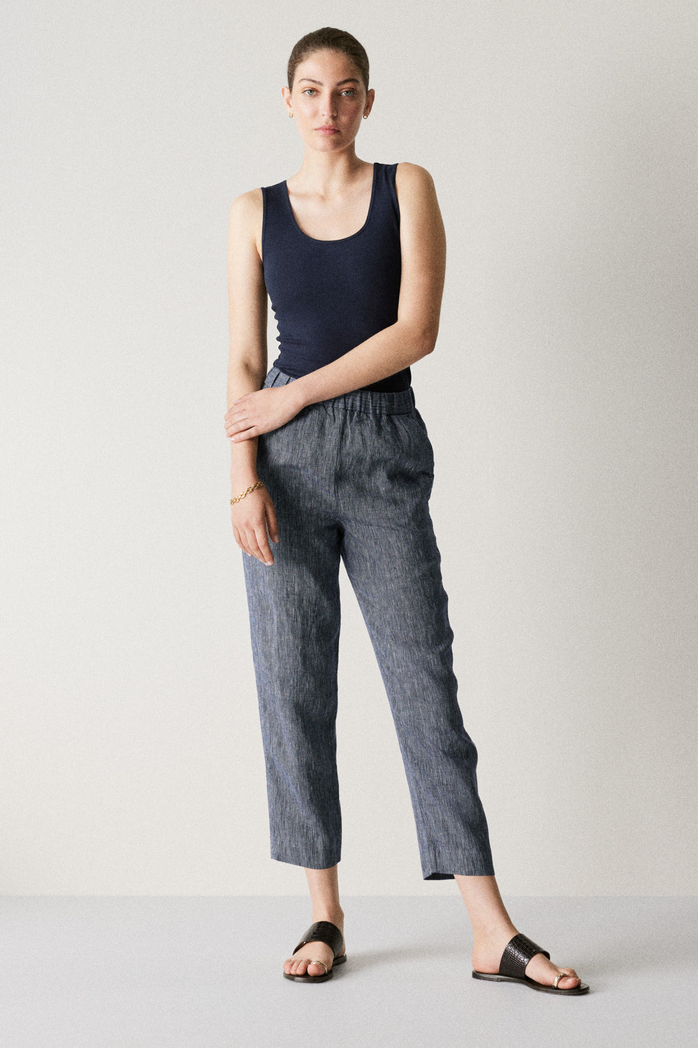 Linen End On End Stripe Pull On Pant