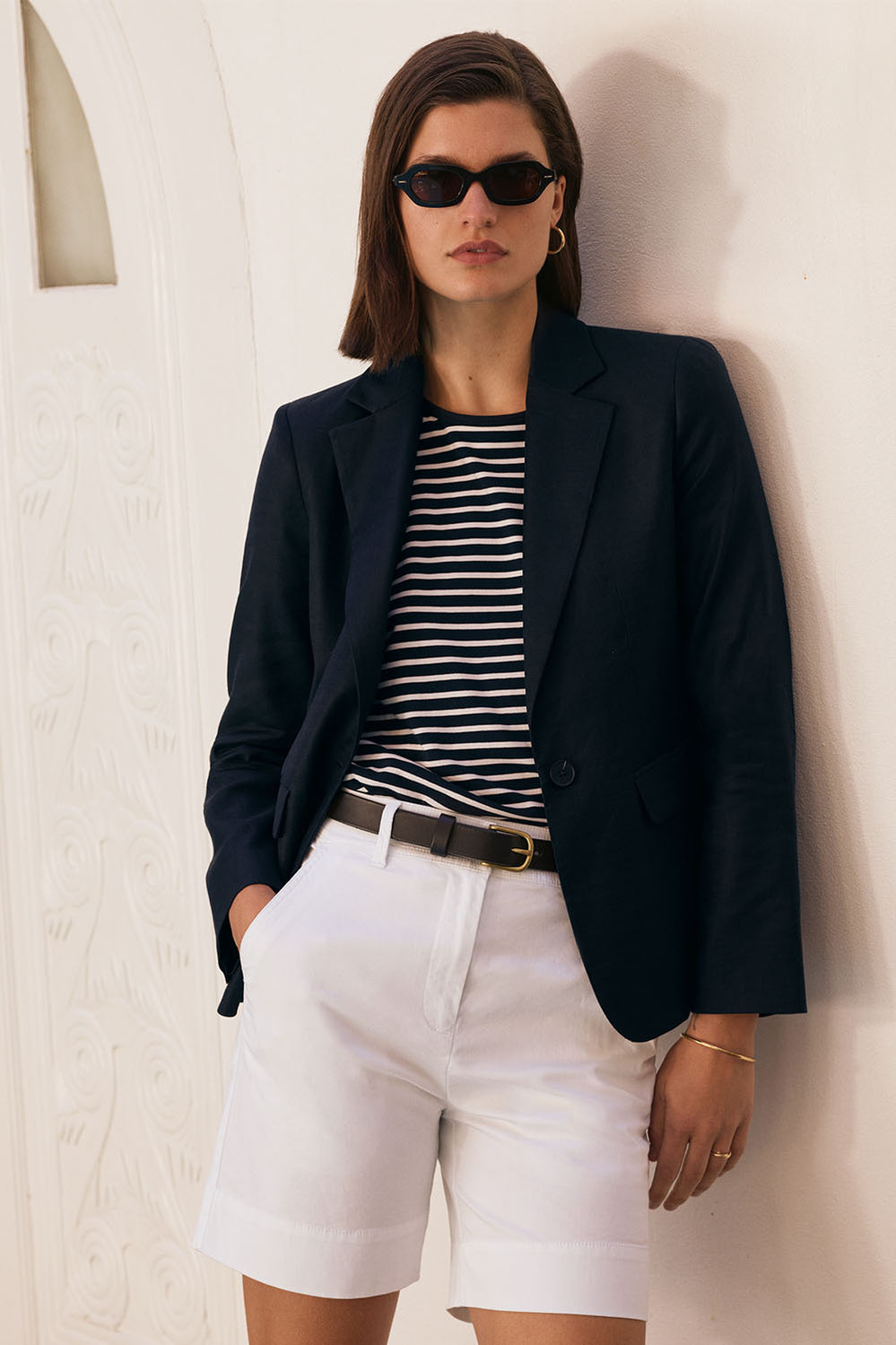 Stretch Linen Blend Single Breasted Blazer