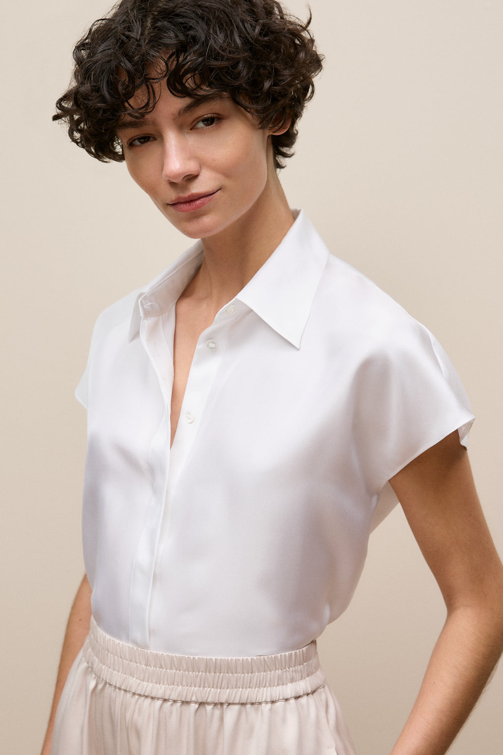 Silk Twill Cap Sleeve Shirt
