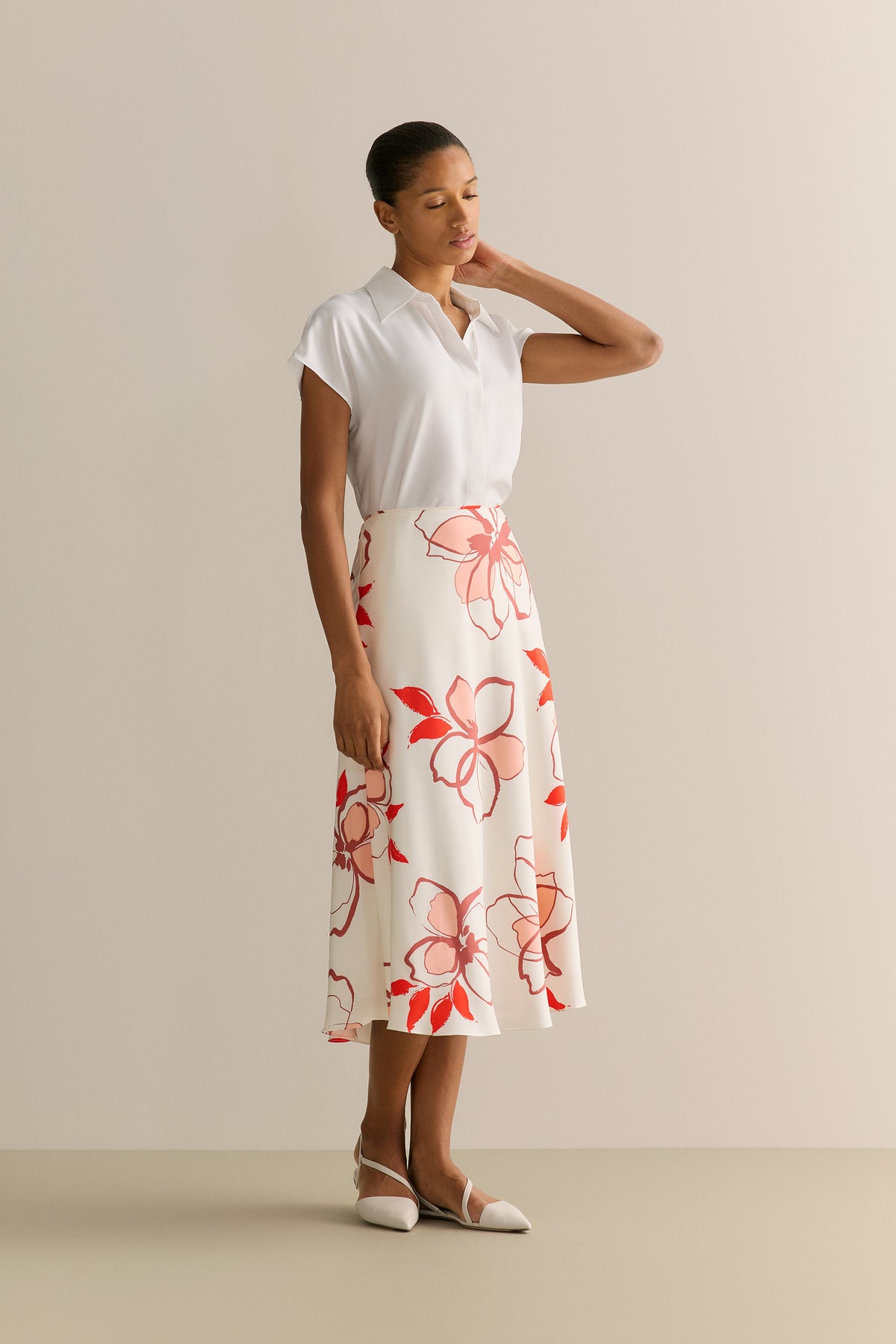 Silk Twill Cap Sleeve Shirt