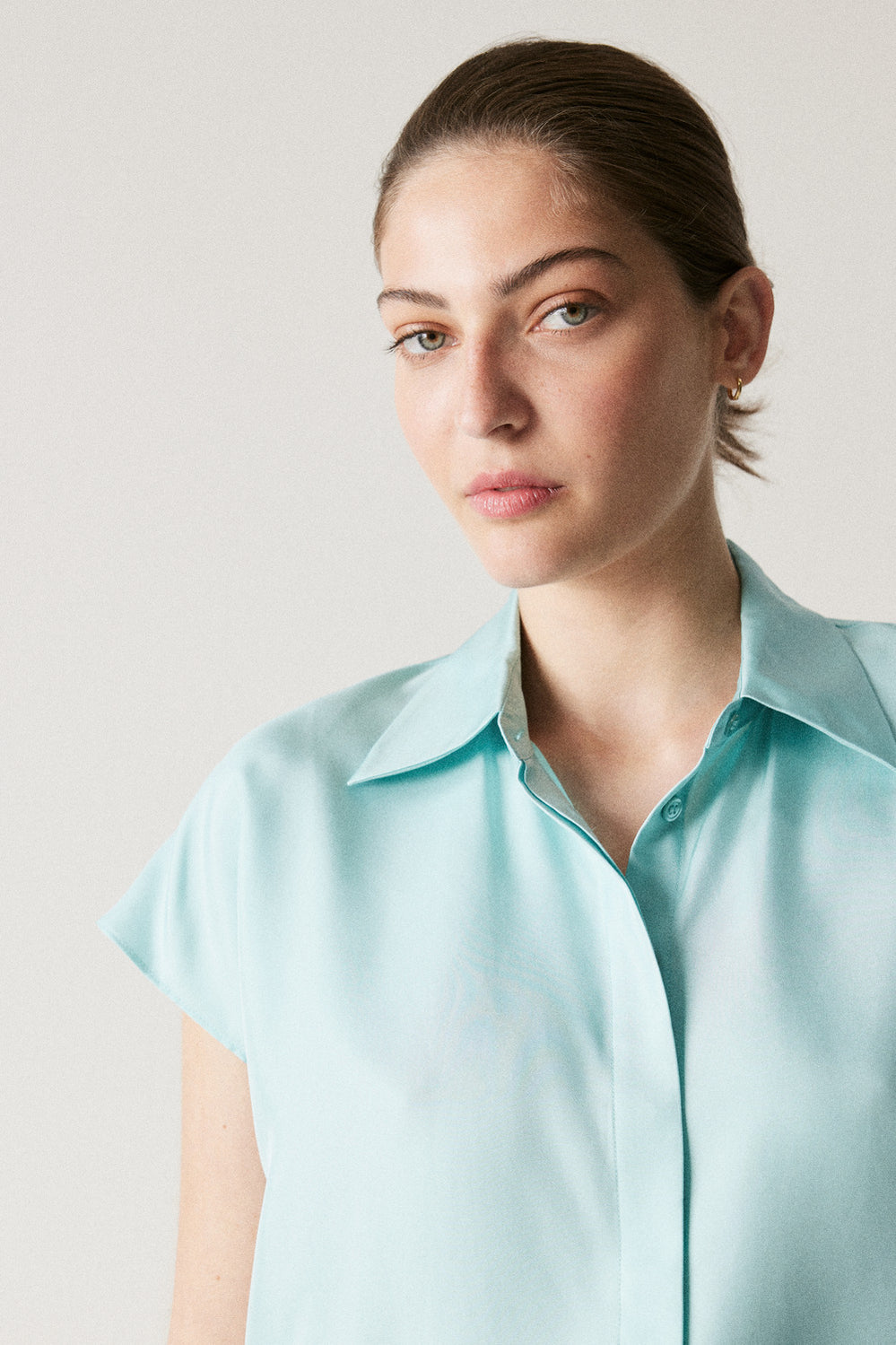 Silk Twill Cap Sleeve Shirt