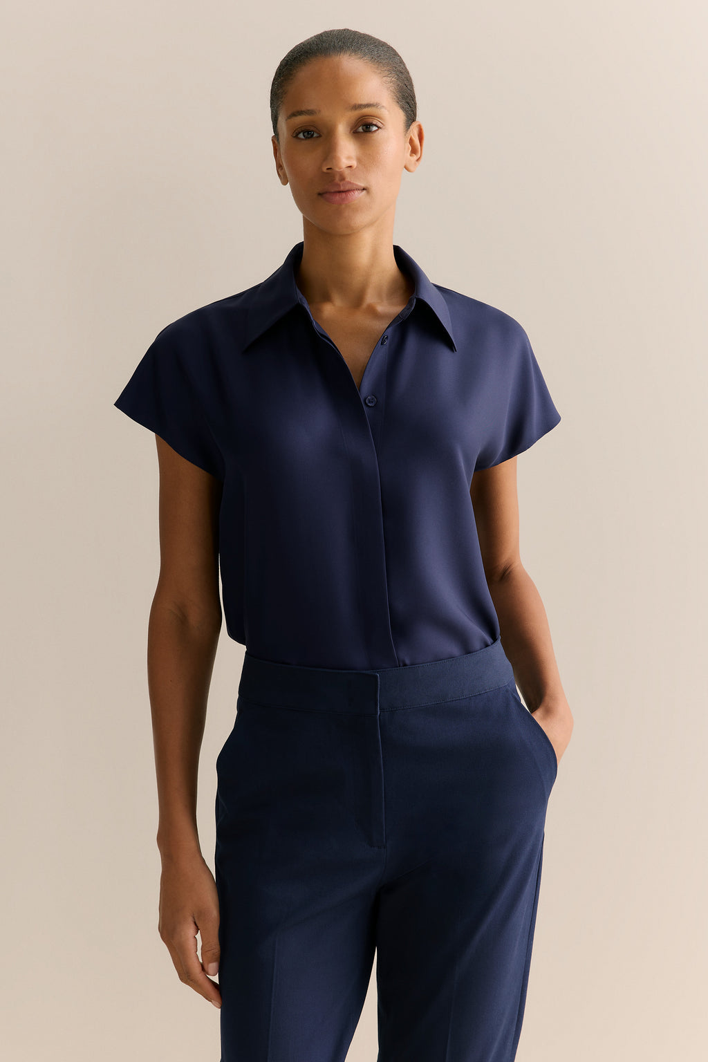 Silk Twill Cap Sleeve Shirt