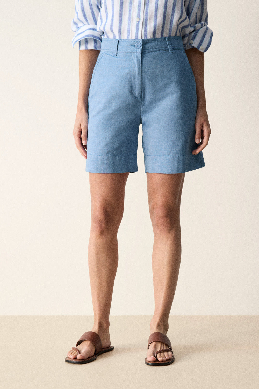 Yarn Dyed Stretch Cotton Double Cloth Short