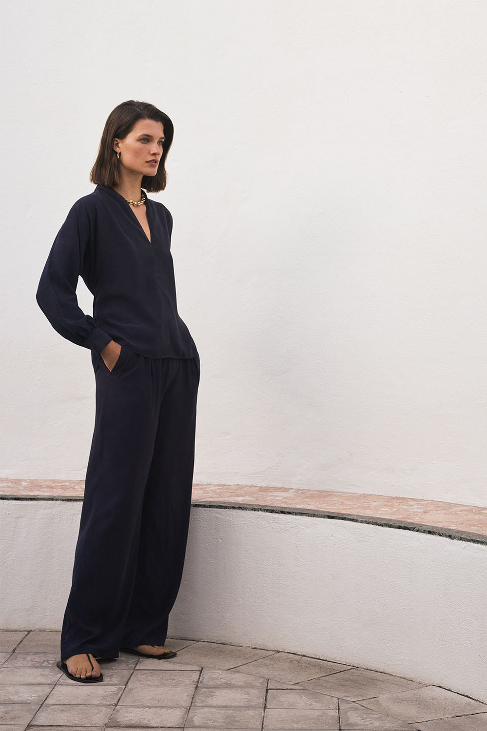 Cupro Blend Wide Leg Pull On Pant