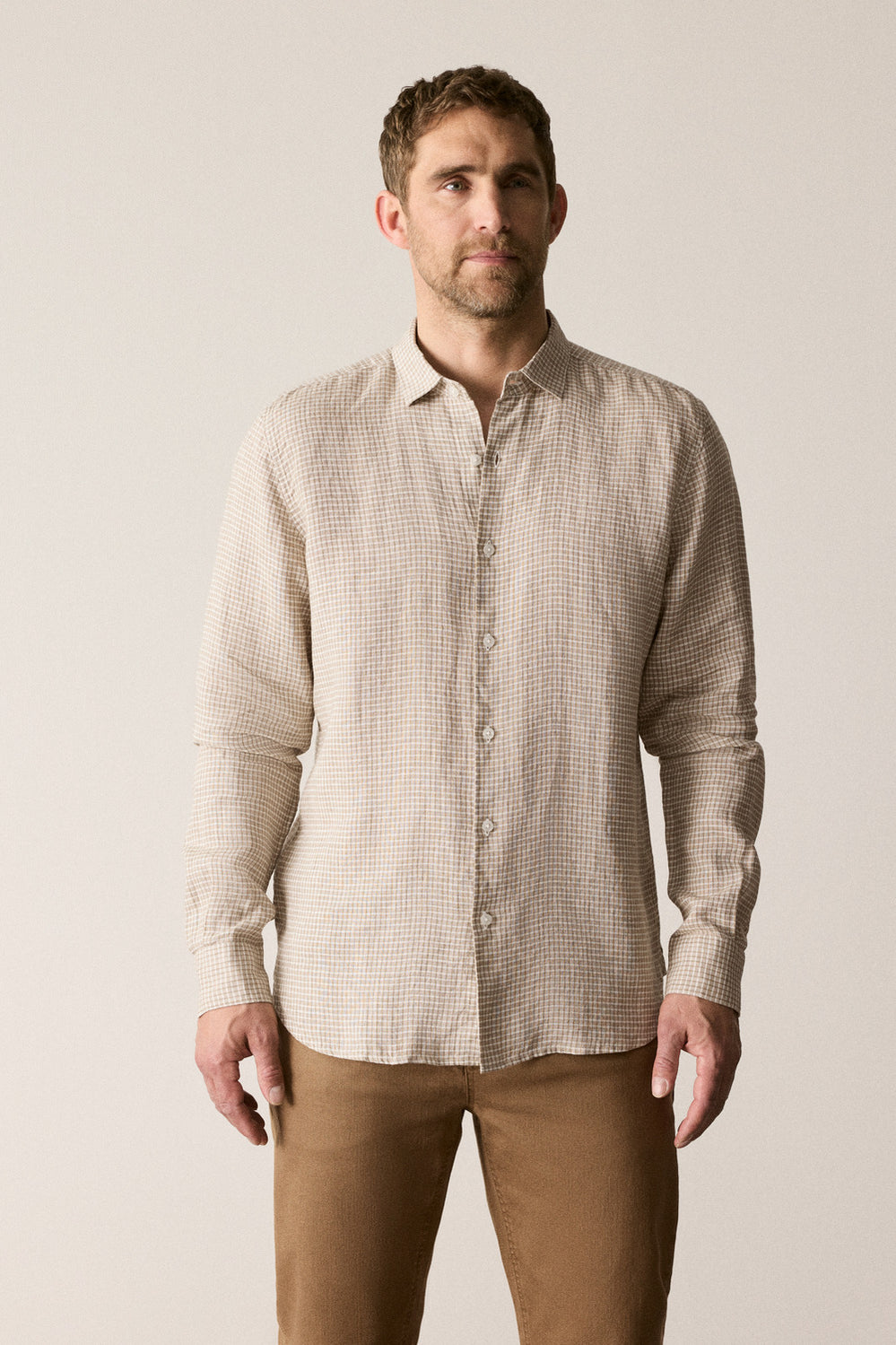 Tailored Fit Linen Mini Grid Check Shirt