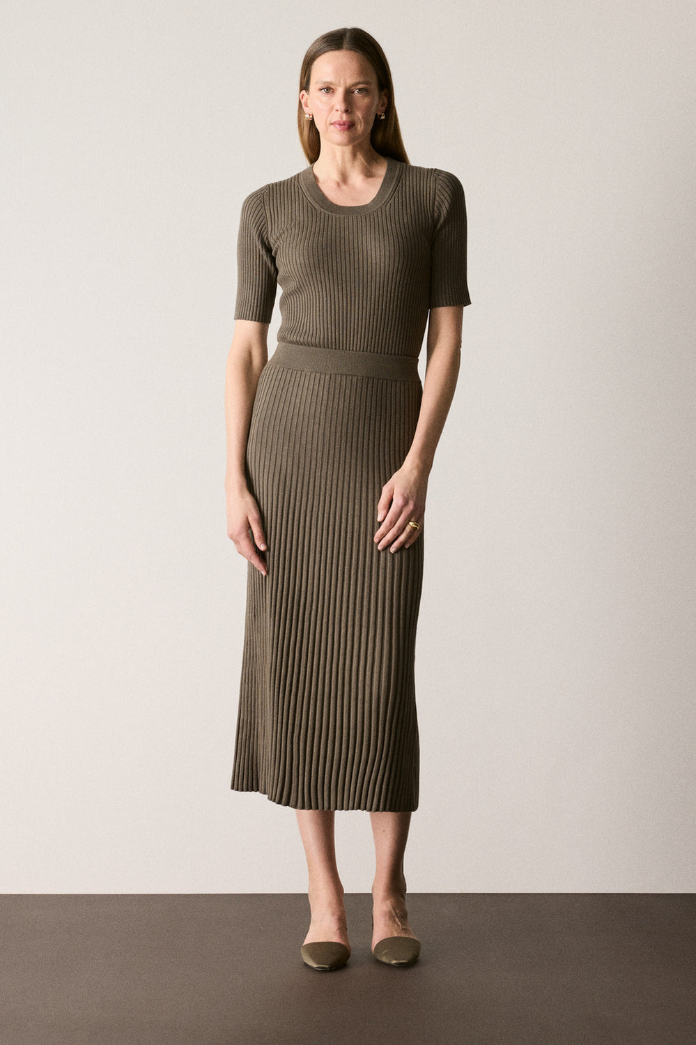 Cotton Cashmere Blend Rib Knit Skirt