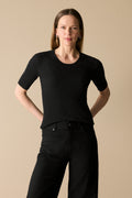 Cotton Cashmere Blend Rib Knit T-Shirt