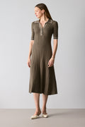 Cotton Cashmere Blend Rib Knit Polo Dress