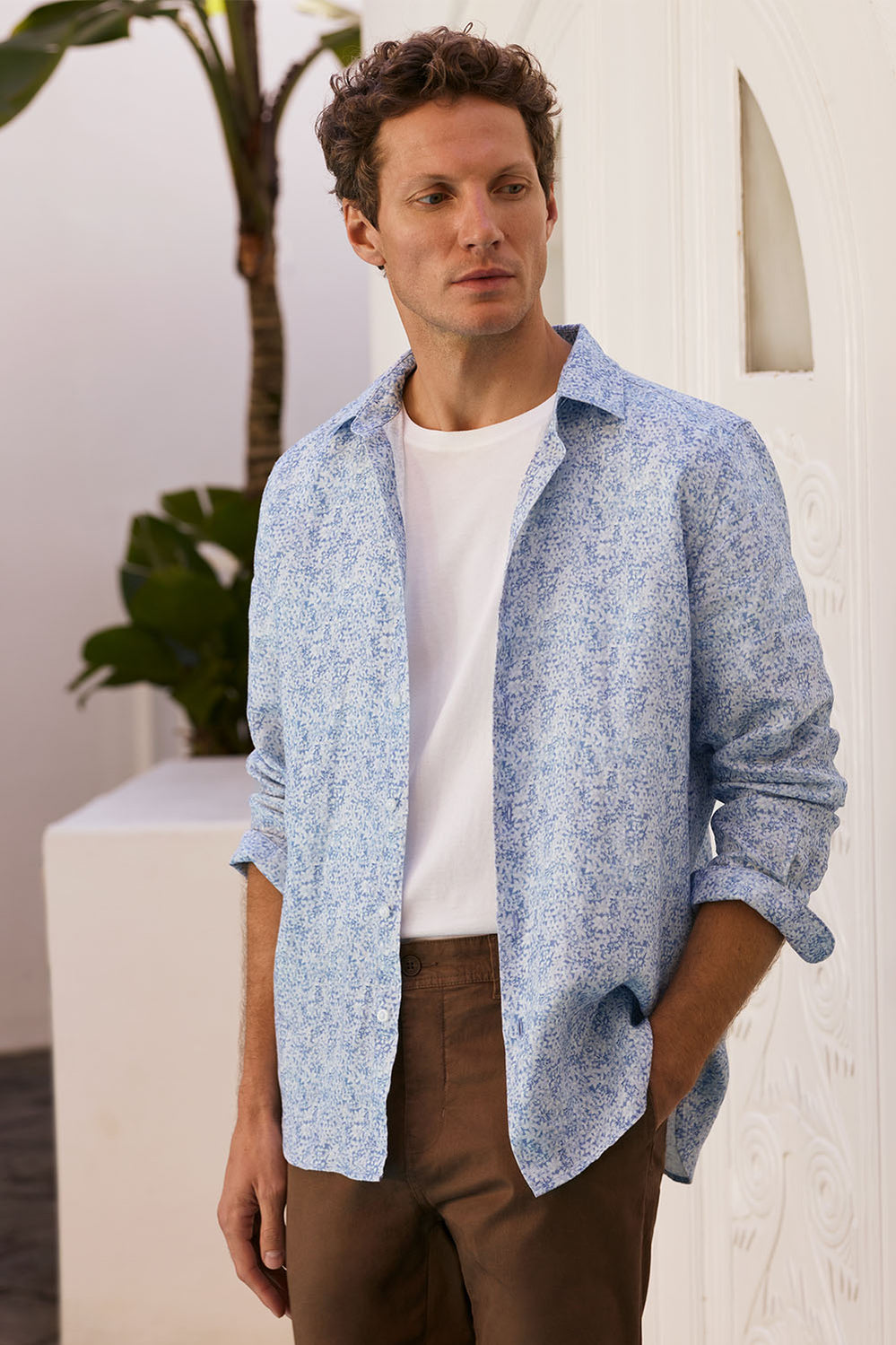 Tailored Fit Linen Floral Print Shirt