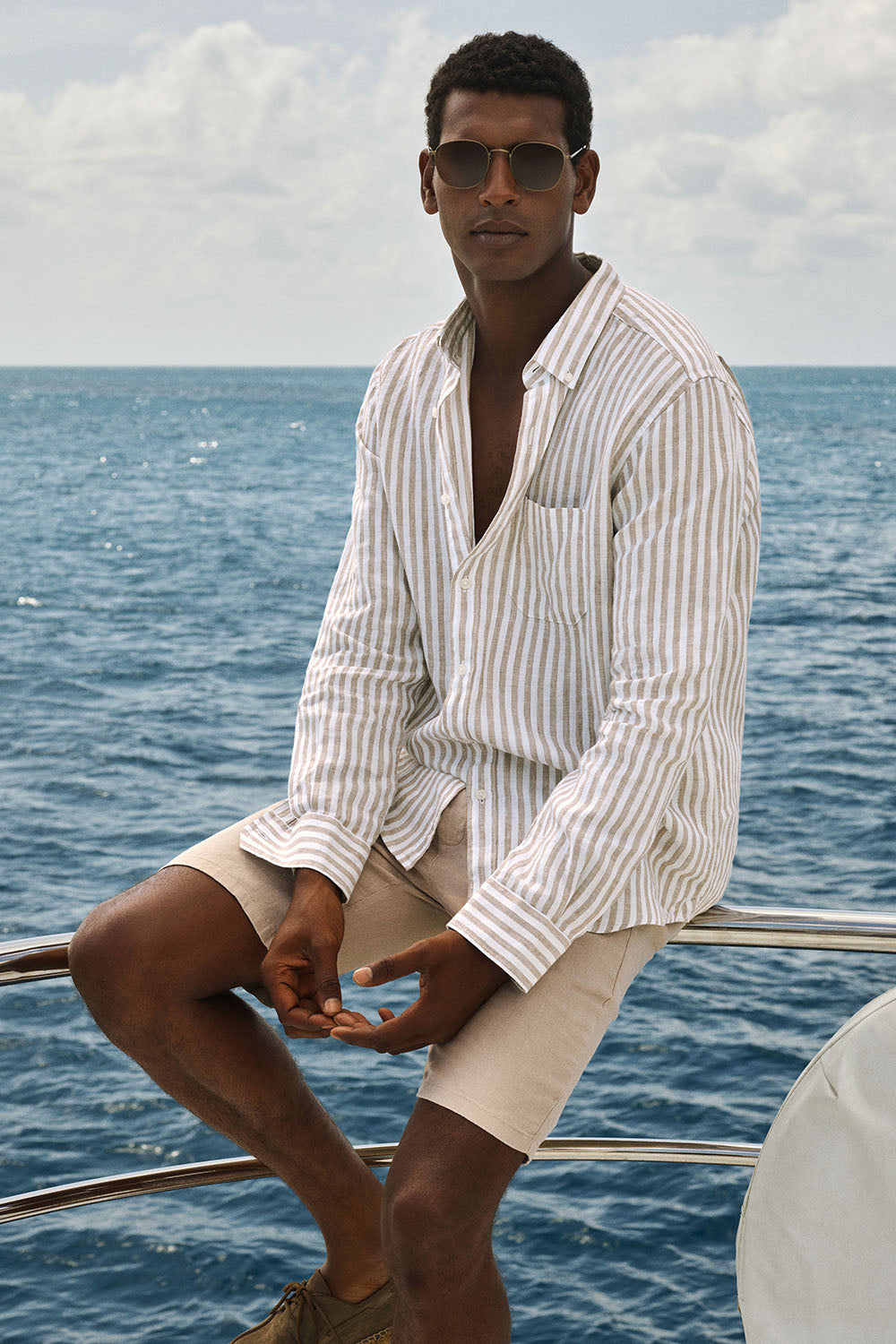 Regular Fit Delave Linen Bold Stripe Shirt