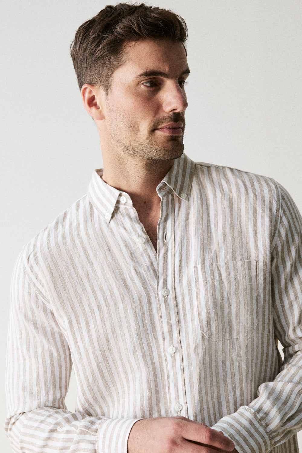 Regular Fit Delave Linen Bold Stripe Shirt