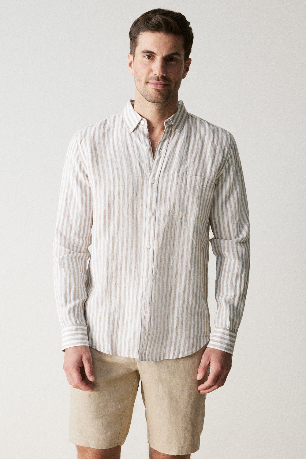 Regular Fit Delave Linen Bold Stripe Shirt