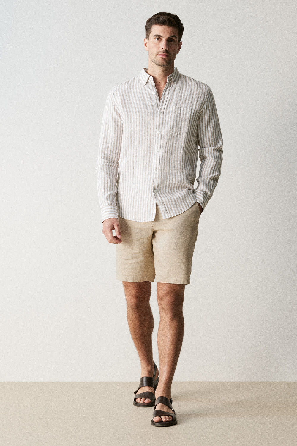 Regular Fit Delave Linen Bold Stripe Shirt
