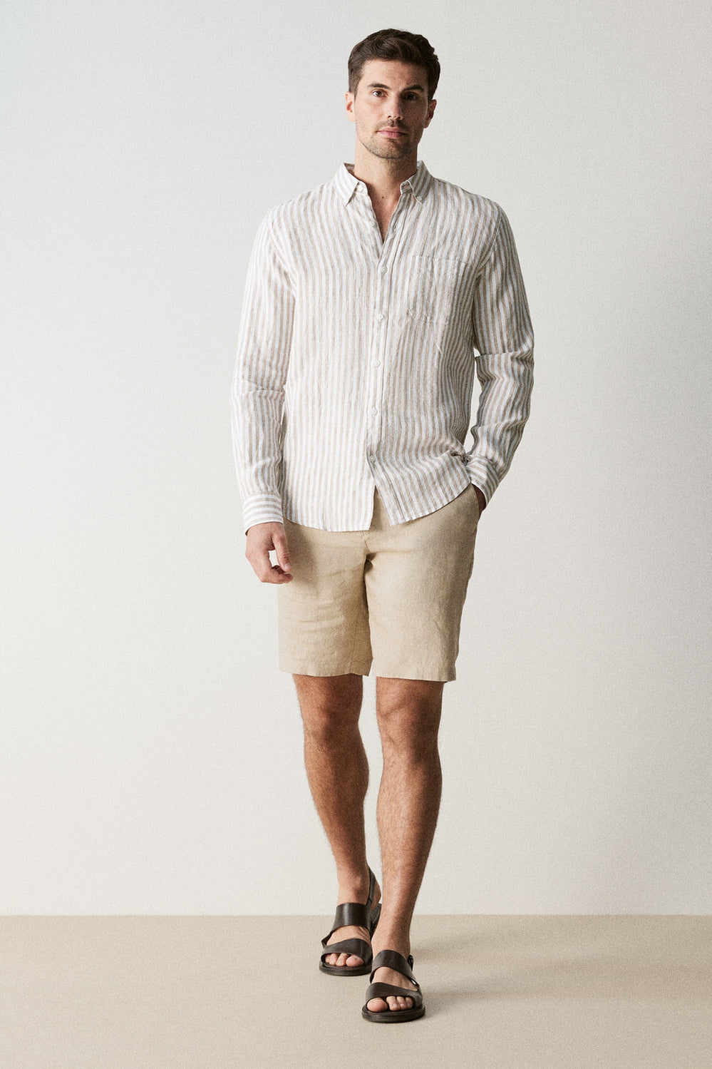 Regular Fit Delave Linen Bold Stripe Shirt