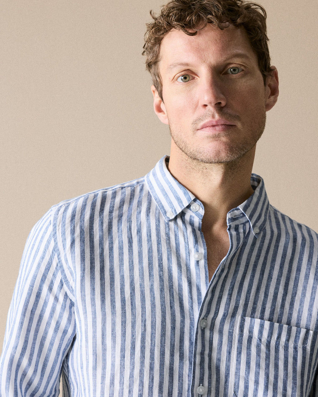 Regular Fit Delave Linen Bold Stripe Shirt