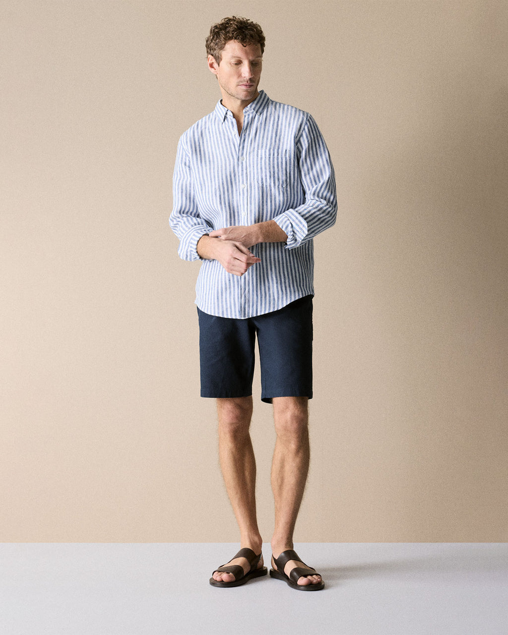 Regular Fit Delave Linen Bold Stripe Shirt