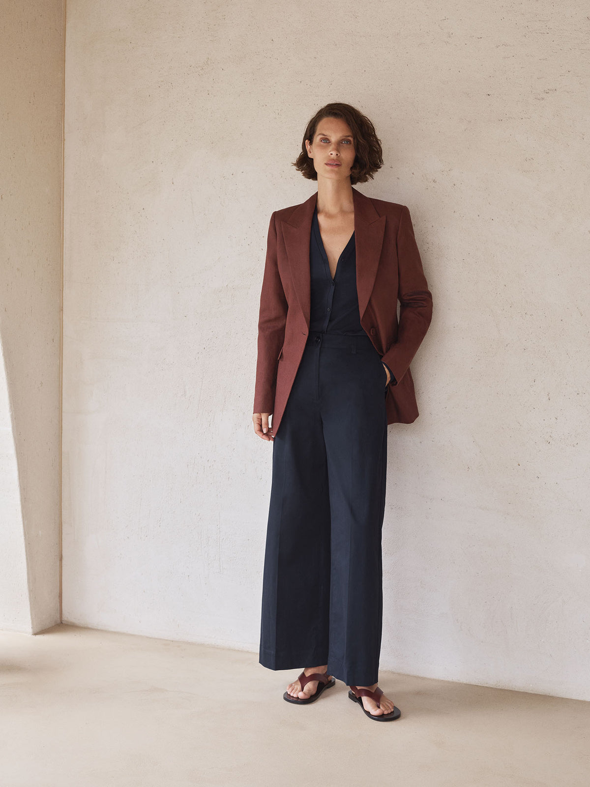 Sateen Blend Wide Leg Pant