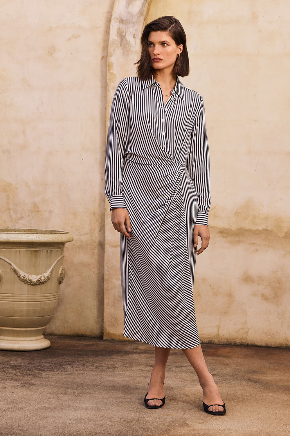 Modal Stripe Shirt Dress