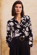 Silk Crepe Contrast Floral Print Shirt