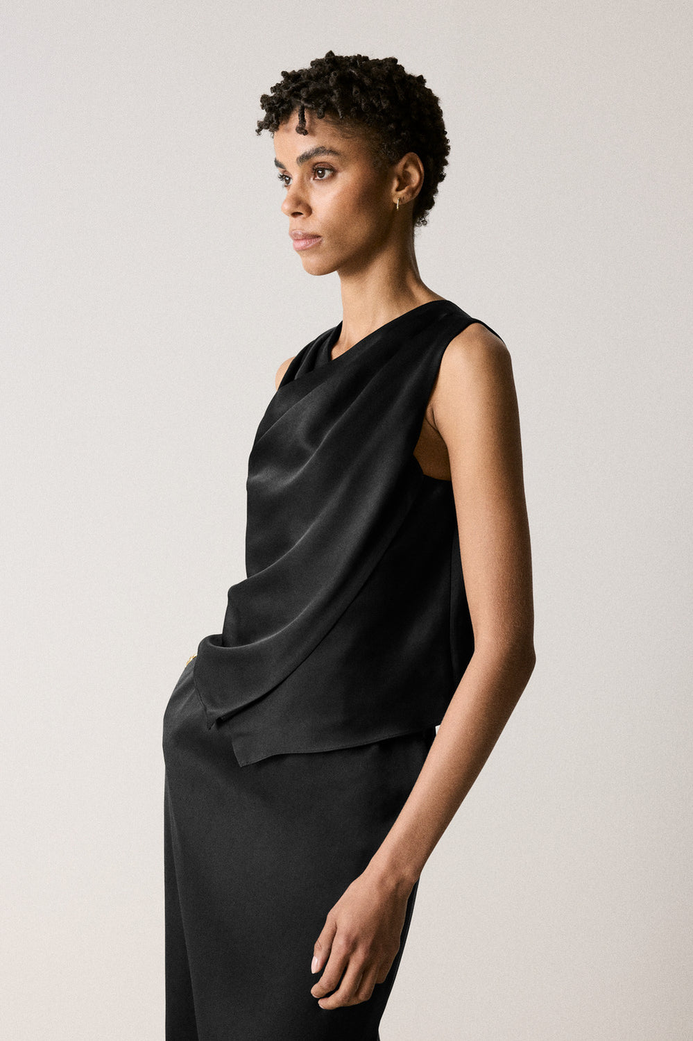Satin Pleat Shoulder Shell Top
