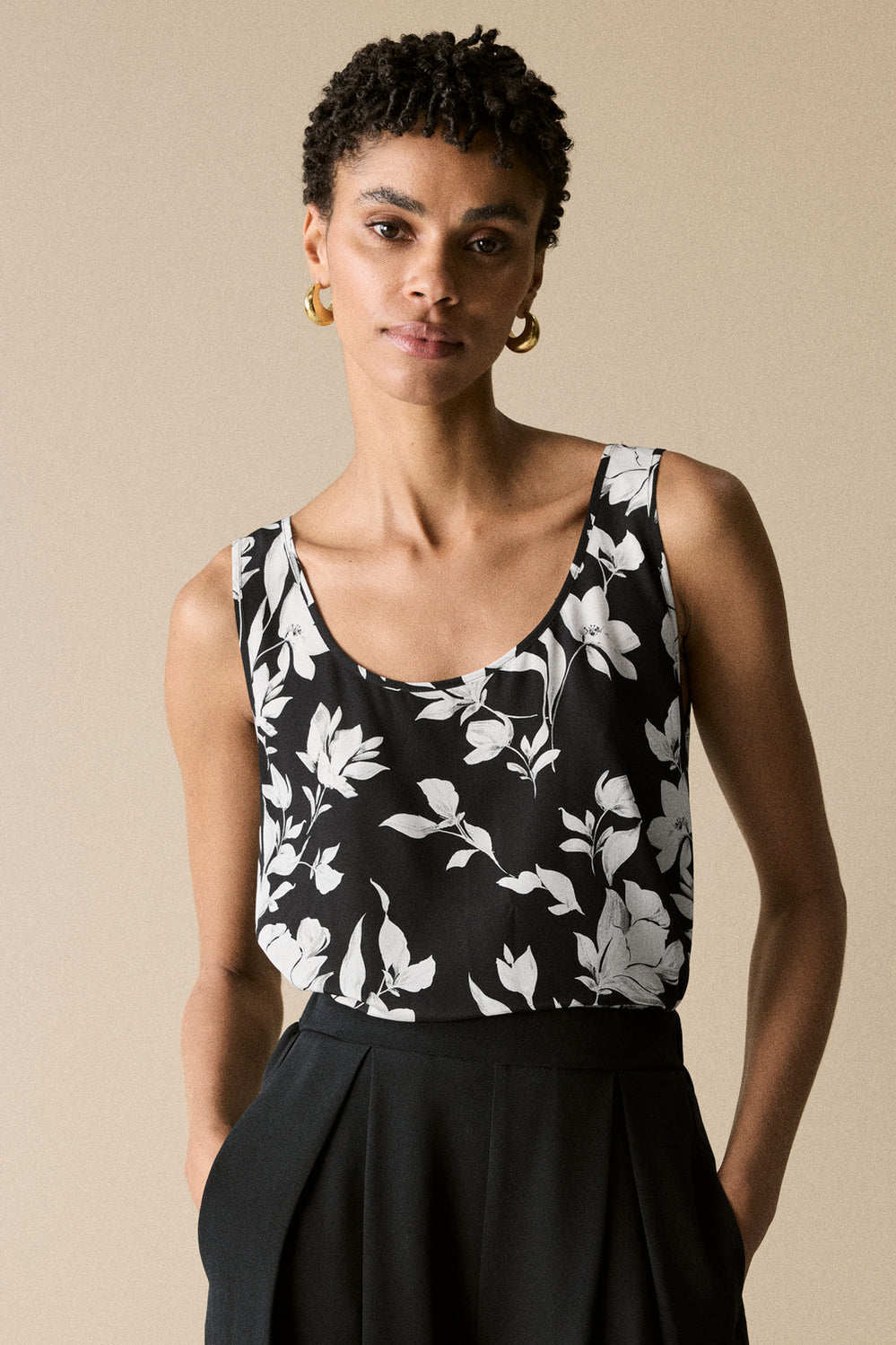 Silk Contrast Floral Tank