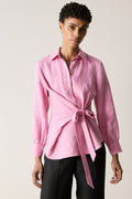 Yarn Dyed Linen Tie Waist Blouse