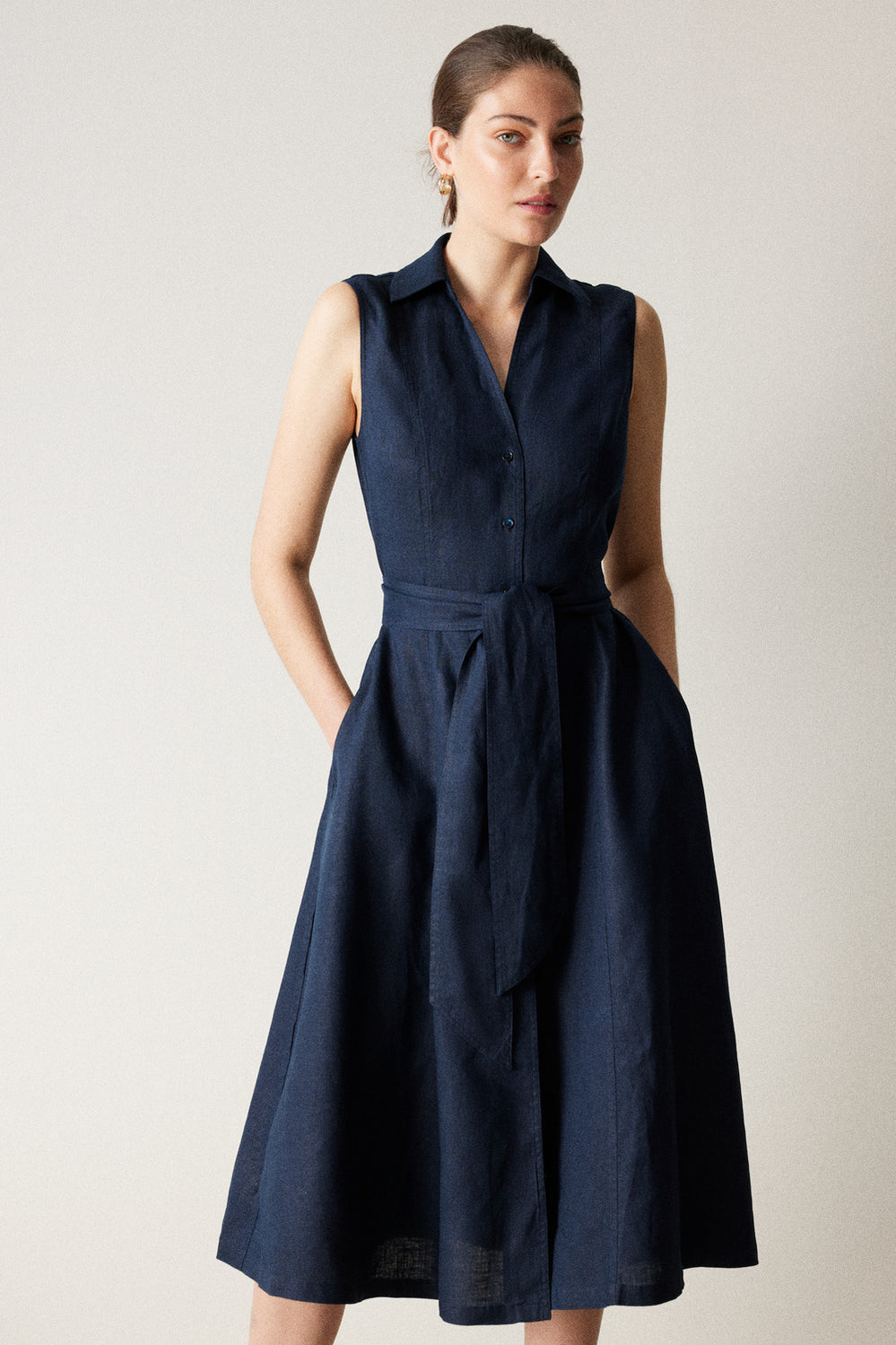Linen Panel Detail Shirt Dress