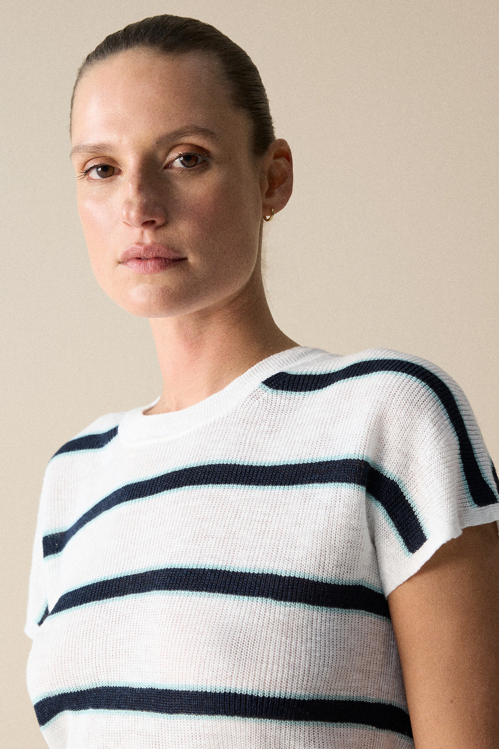Linen Blend Stripe Knit T-Shirt