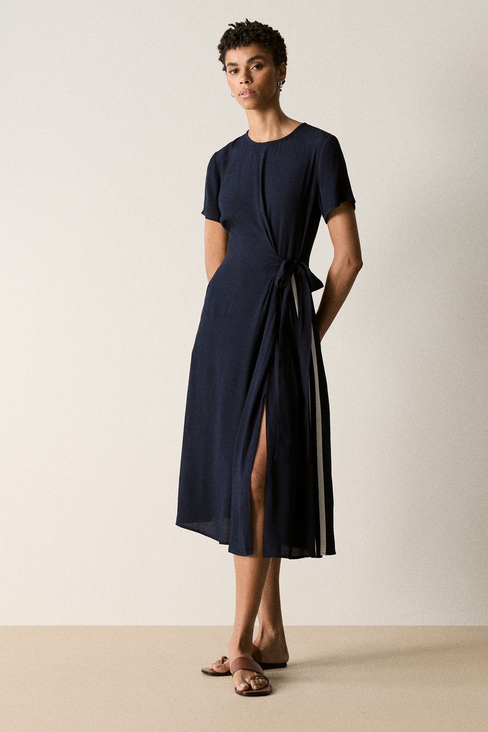 Cap Sleeve Stripe Detail Dress