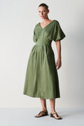 Cotton Sateen Pleat Waist Dress