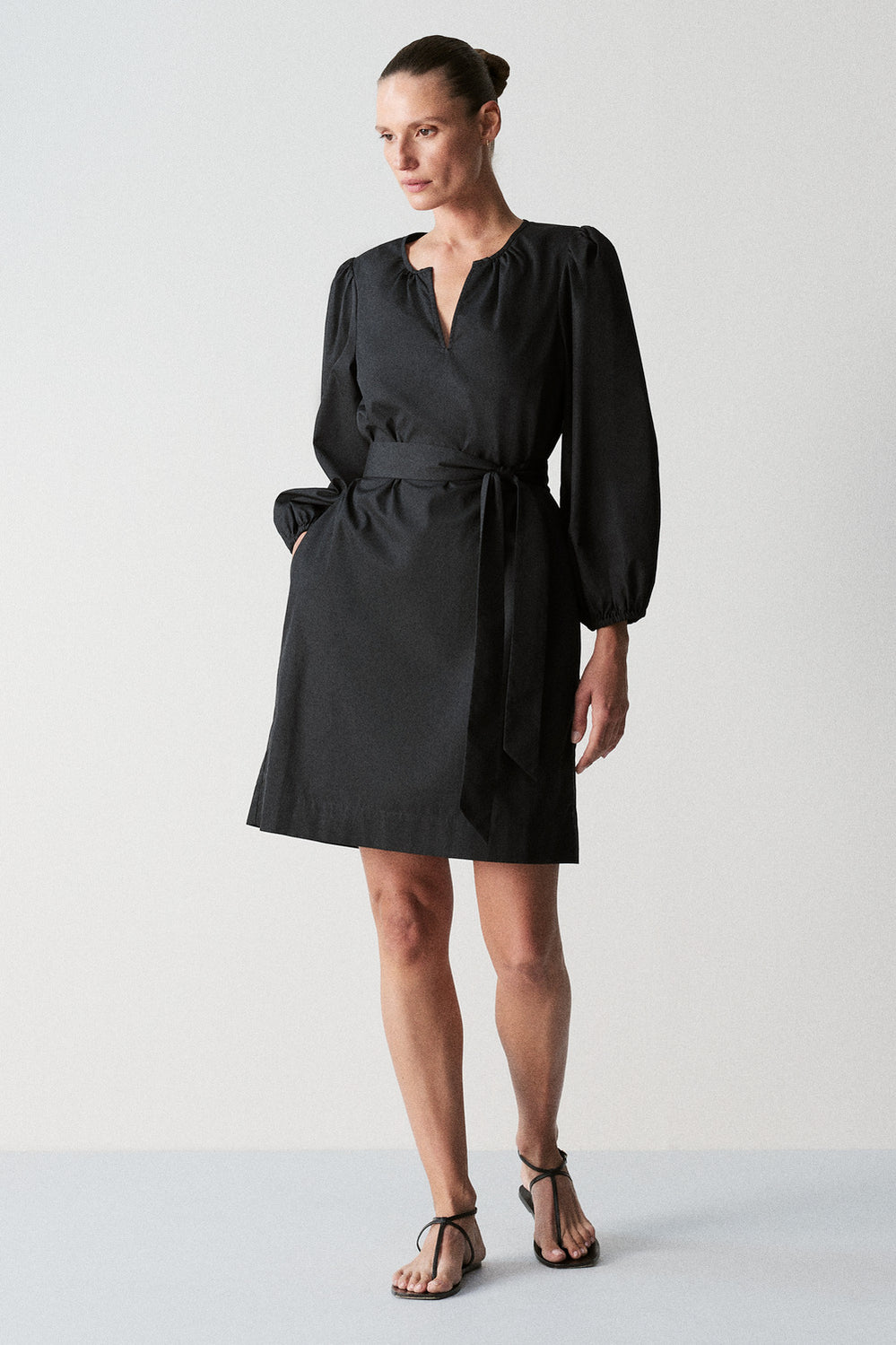 Cotton Poplin Blouson Sleeve Shift Dress