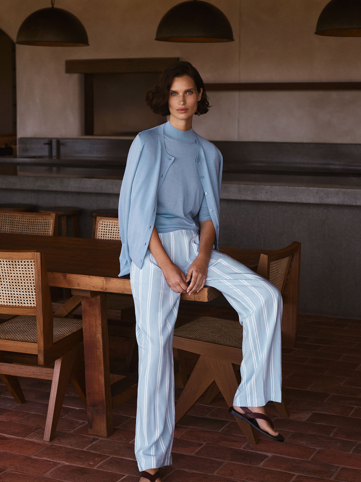 Yarn Dyed Stripe Wide Leg Pant