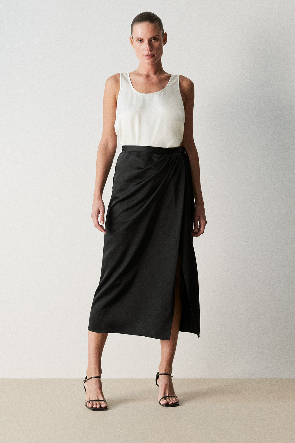 Satin Draped Wrap Skirt