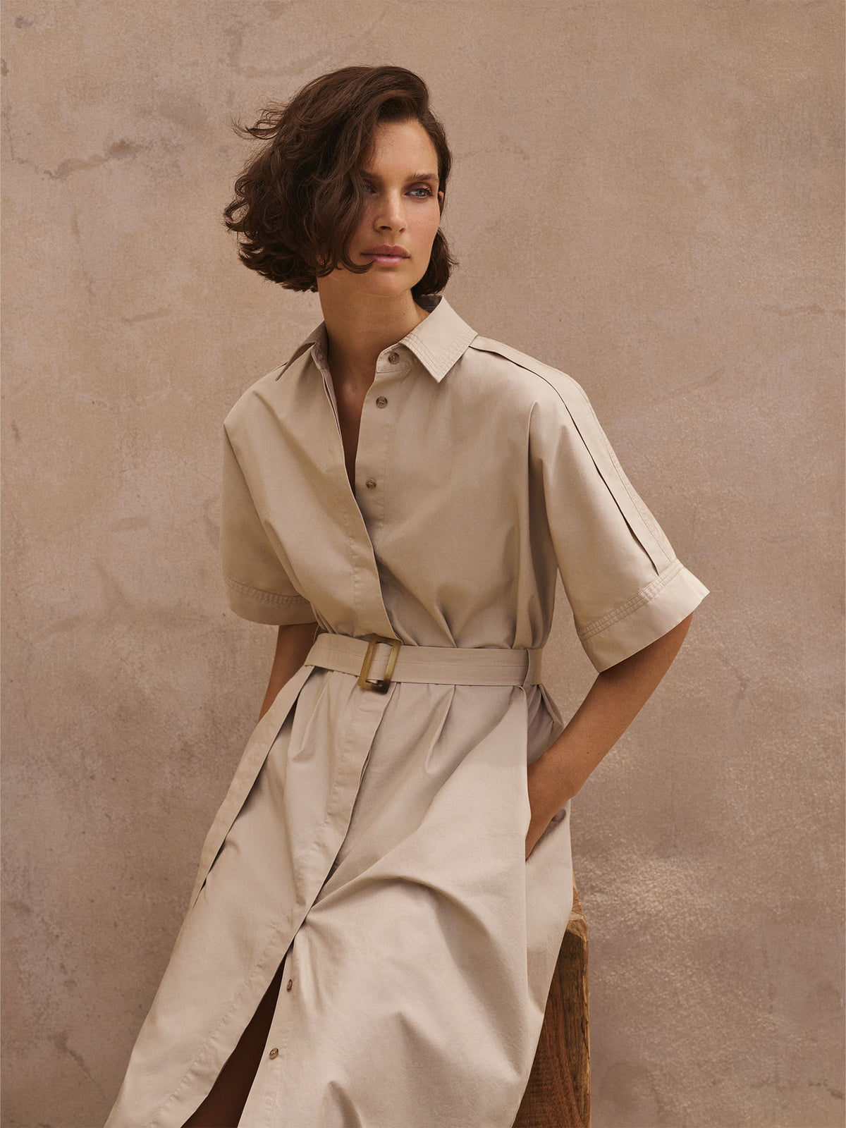 Cotton Poplin Yoke Detail Shirt Dress
