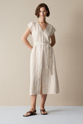 Yarn Dyed Linen Stripe Cap Sleeve Dress