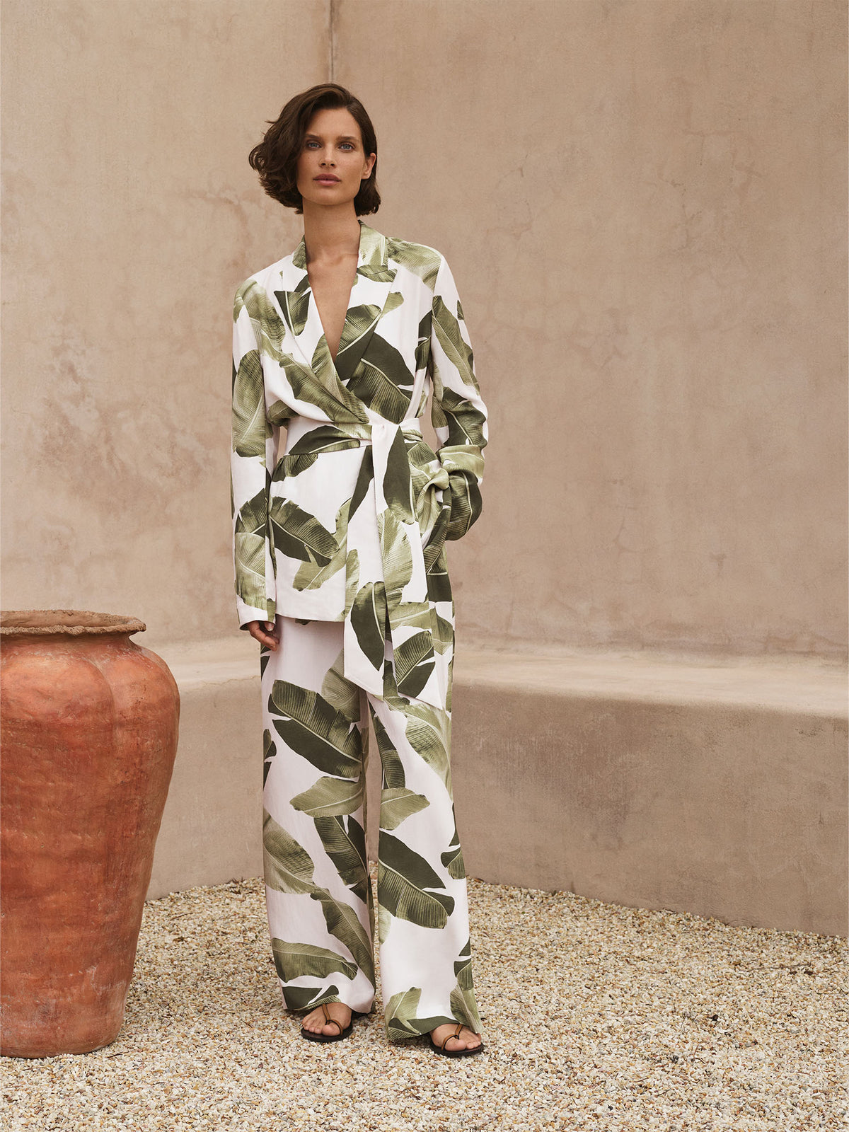 Palm Leaf Print Draped Pant