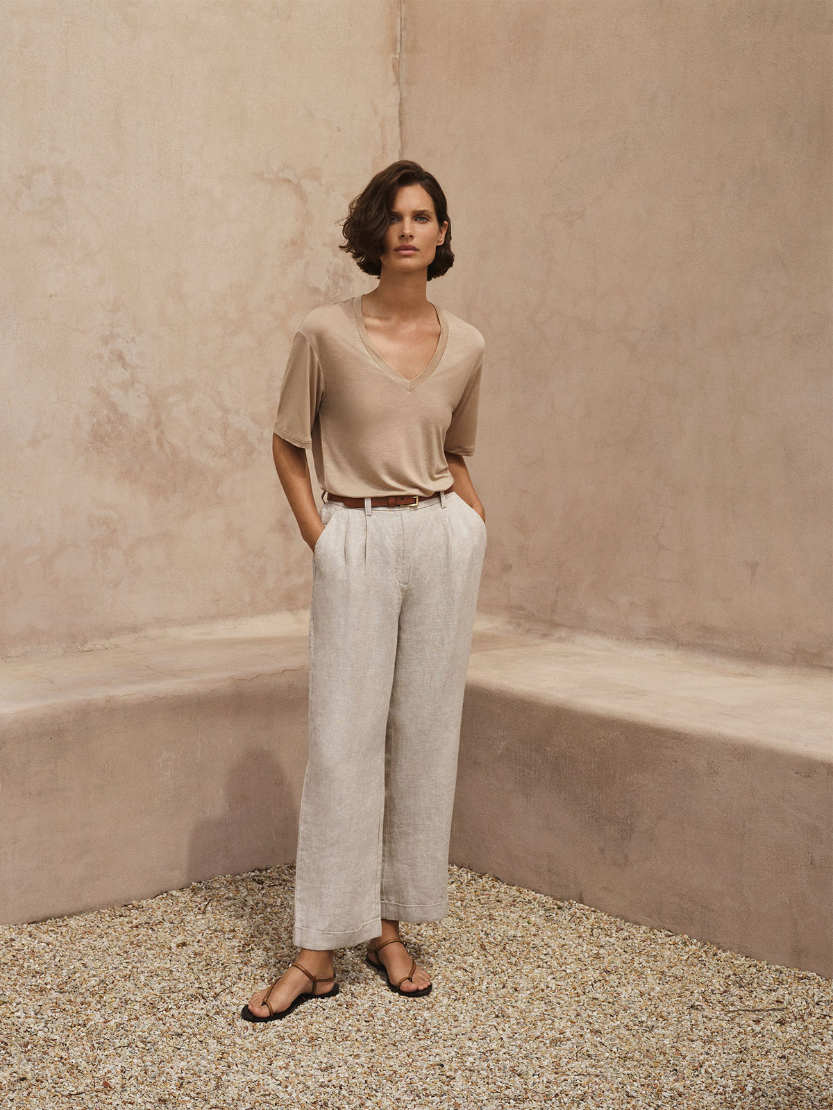Yarn Dyed Linen Pleat Front Pant