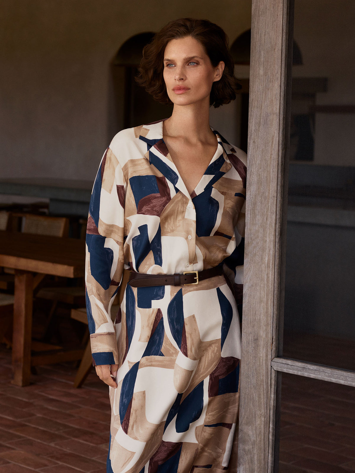Silk Twill Abstract Print Shirt