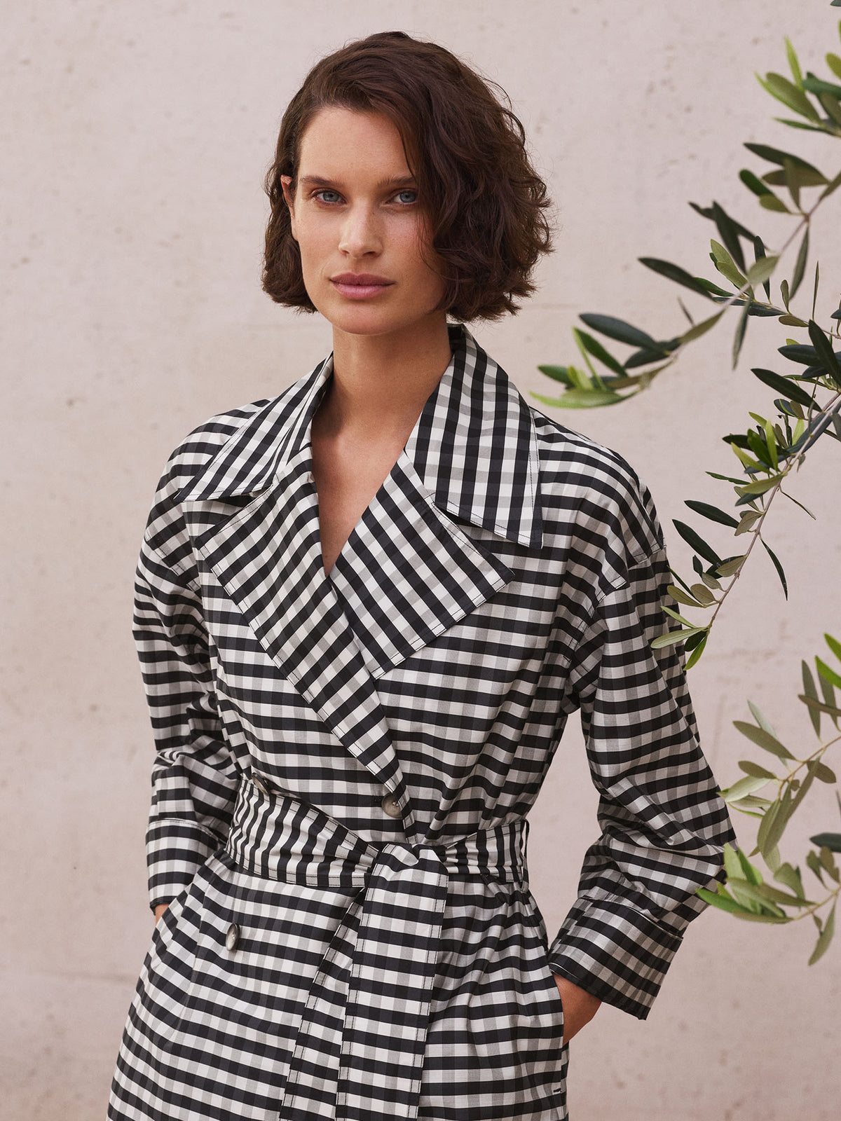 Yarn Dyed Check Trench Coat