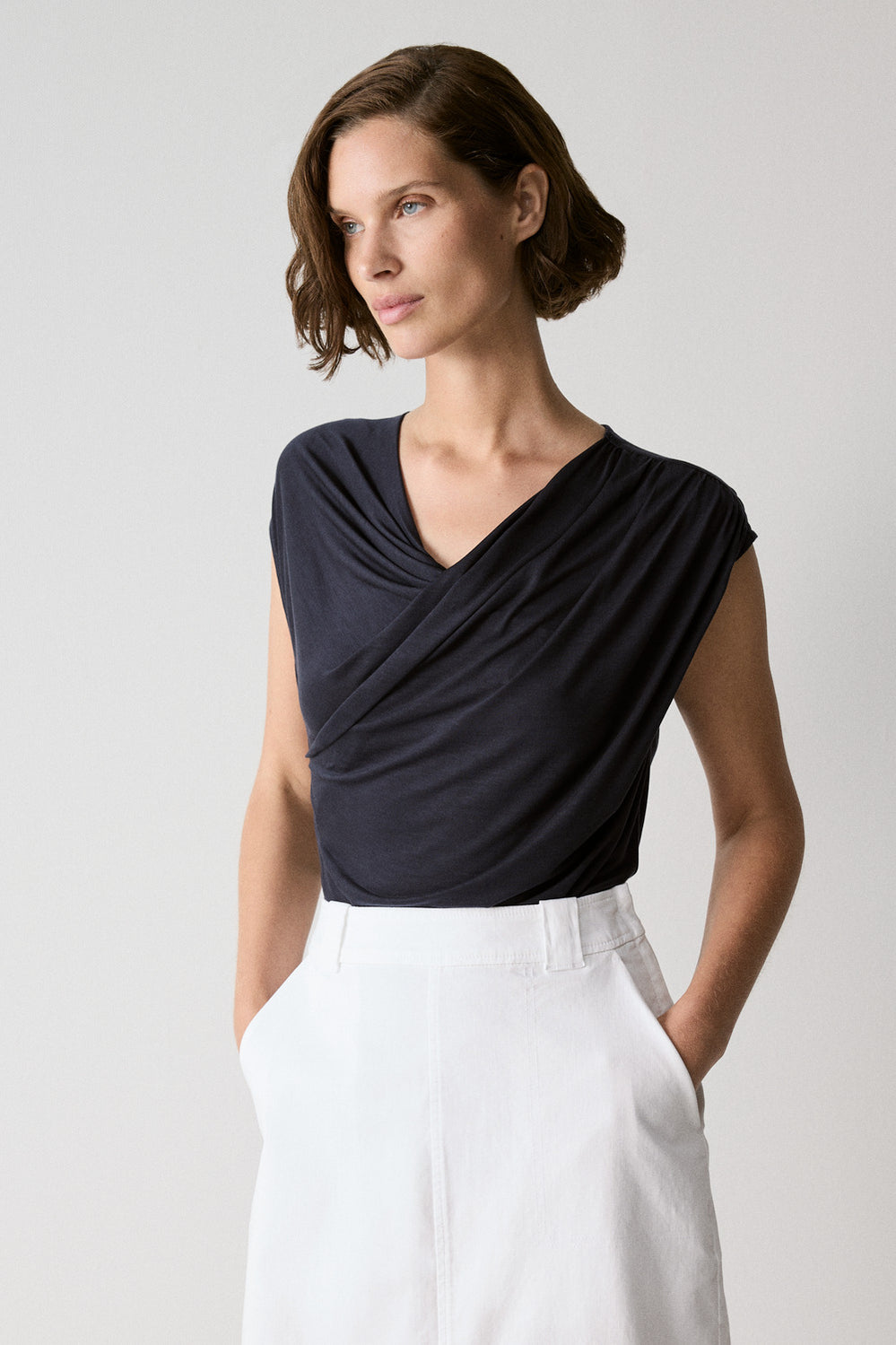 Draped Cap Sleeve T-Shirt