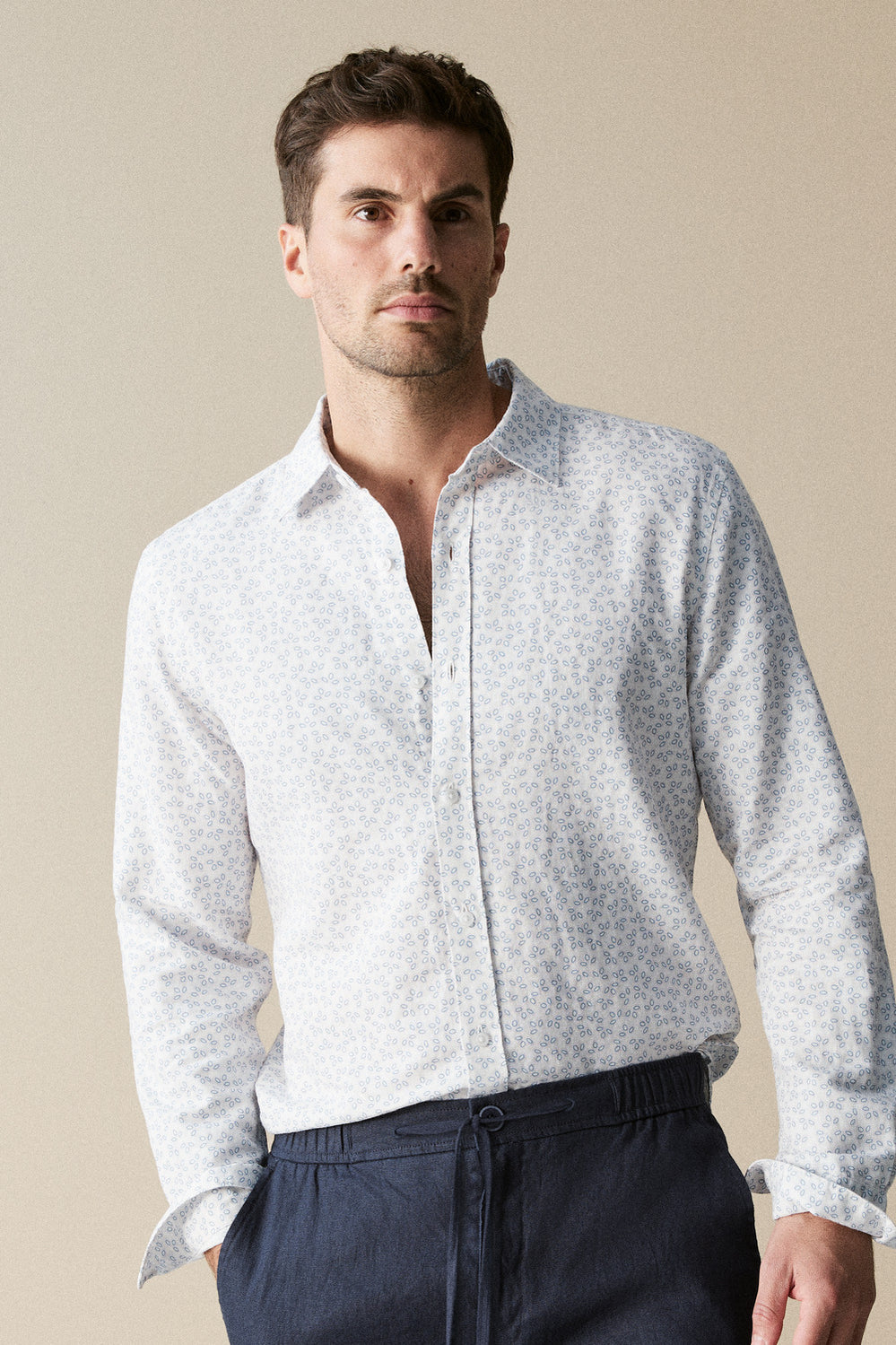 Tailored Fit Linen Cotton Spot Petal Shirt