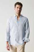 Regular Fit Yarn Dyed Linen Fine Stripe Shirt