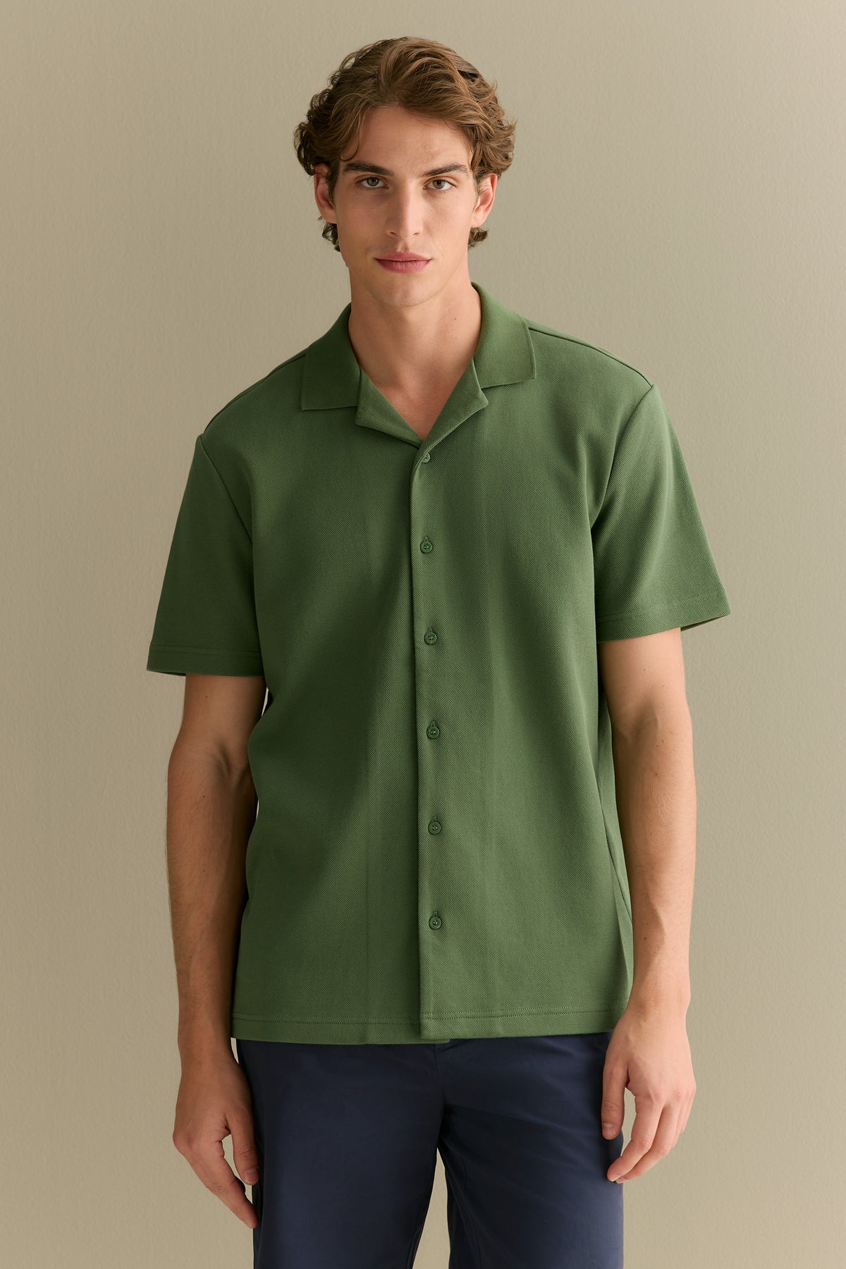 Regular Fit Cotton Blend Pique Shirt